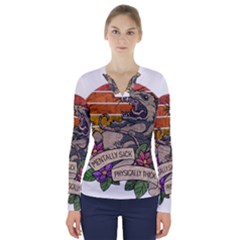 Possum - Mentally Sick Physically Thick V-neck Long Sleeve Top by Valentinaart