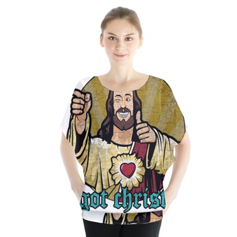 Buddy Christ Batwing Chiffon Blouse by Valentinaart