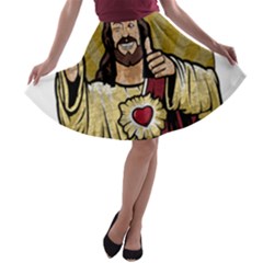 Buddy Christ A-line Skater Skirt by Valentinaart