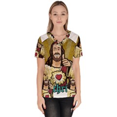 Buddy Christ Women s V-neck Scrub Top by Valentinaart