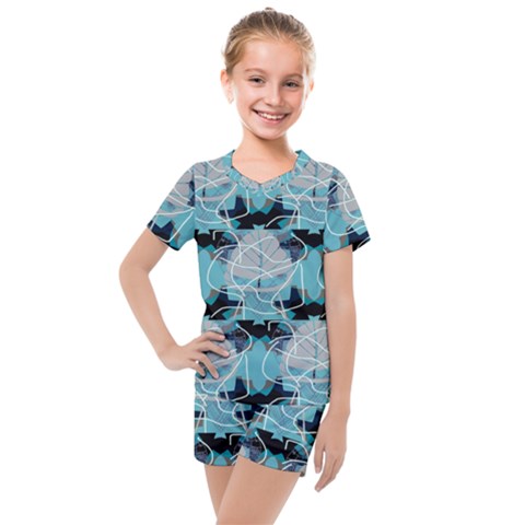 Digital Waves Kids  Mesh Tee And Shorts Set by Sparkle