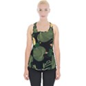 Tropical vintage yellow hibiscus floral green leaves seamless pattern black background. Piece Up Tank Top View1