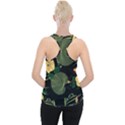 Tropical vintage yellow hibiscus floral green leaves seamless pattern black background. Piece Up Tank Top View2