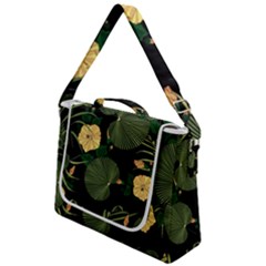 Tropical Vintage Yellow Hibiscus Floral Green Leaves Seamless Pattern Black Background  Box Up Messenger Bag by Sobalvarro