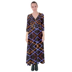 Intersecting Diamonds Motif Print Pattern Button Up Maxi Dress by dflcprintsclothing