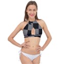 Black Gingham Check Pattern Cross Front Halter Bikini Top View1