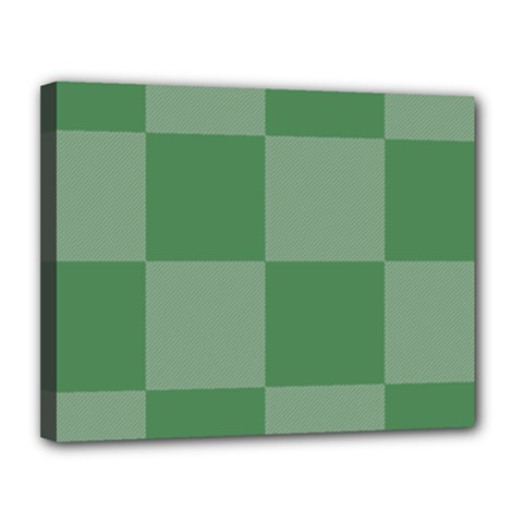 Green Gingham Check Squares Pattern Canvas 14  X 11  (stretched) by yoursparklingshop