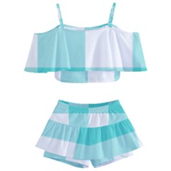 Turquoise And White Buffalo Check Kids  Off Shoulder Skirt Bikini by yoursparklingshop