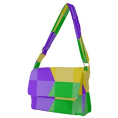 Purple Yellow Green Check Squares Pattern Mardi Gras Full Print Messenger Bag (m) by yoursparklingshop