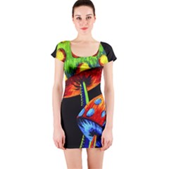 Mushroom Painting  Short Sleeve Bodycon Dress by AstralArtistV