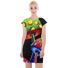 Mushroom Painting  Cap Sleeve Bodycon Dress by AstralArtistV