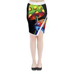 Mushroom Painting  Midi Wrap Pencil Skirt by AstralArtistV