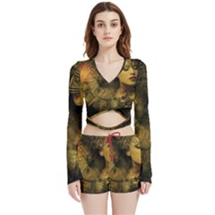 Surreal Steampunk Queen From Fonebook Velvet Wrap Crop Top And Shorts Set by 2853937