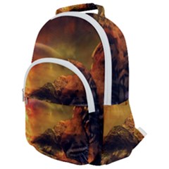 Tiger King In A Fantastic Landscape From Fonebook Rounded Multi Pocket Backpack by 2853937