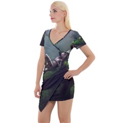 Wooden Child Resting On A Tree From Fonebook Short Sleeve Asymmetric Mini Dress by 2853937