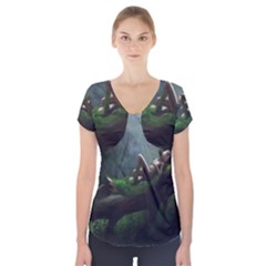 Wooden Child Resting On A Tree From Fonebook Short Sleeve Front Detail Top by 2853937