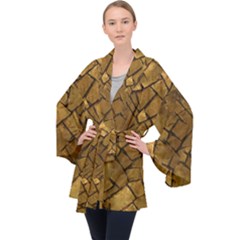 Golden Mosaic Texture Print Long Sleeve Velvet Kimono  by dflcprintsclothing