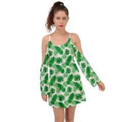 Tropical Leaf Pattern Kimono Sleeves Boho Dress by Dutashop