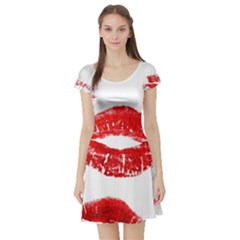 Red Lipsticks Lips Make Up Makeup Short Sleeve Skater Dress by Dutashop