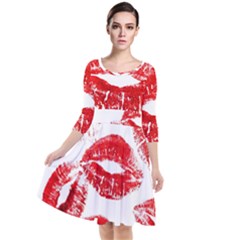 Red Lipsticks Lips Make Up Makeup Quarter Sleeve Waist Band Dress by Dutashop