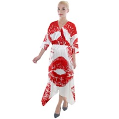 Red Lipsticks Lips Make Up Makeup Quarter Sleeve Wrap Front Maxi Dress by Dutashop