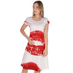 Red Lipsticks Lips Make Up Makeup Classic Short Sleeve Dress by Dutashop