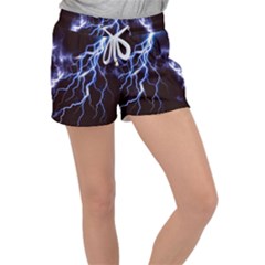 Blue Thunder At Night, Colorful Lightning Graphic Velour Lounge Shorts by picsaspassion