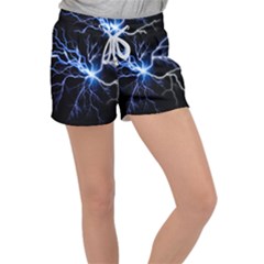 Blue Electric Thunder Storm, Colorful Lightning Graphic Velour Lounge Shorts by picsaspassion