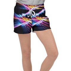 Colorful Neon Light Rays, Rainbow Colors Graphic Art Velour Lounge Shorts by picsaspassion