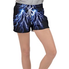 Blue Lightning At Night, Modern Graphic Art  Velour Lounge Shorts by picsaspassion