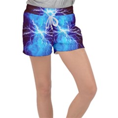 Blue Lightning Thunder At Night, Graphic Art 3 Velour Lounge Shorts by picsaspassion