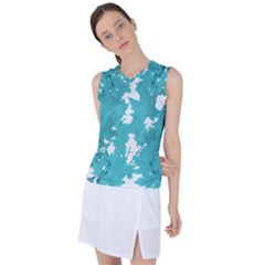 Blue Autumn Maple Leaves Collage, Graphic Design Women s Sleeveless Sports Top by picsaspassion