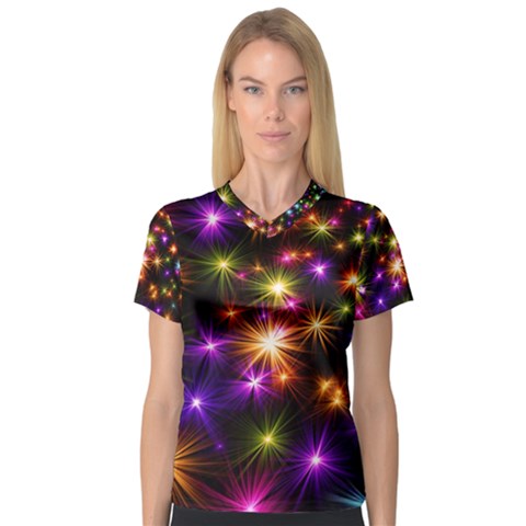 Star Colorful Christmas Abstract V-neck Sport Mesh Tee by Dutashop