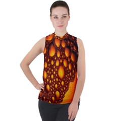 Bubbles Abstract Art Gold Golden Mock Neck Chiffon Sleeveless Top by Dutashop