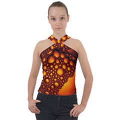 Bubbles Abstract Art Gold Golden Cross Neck Velour Top by Dutashop