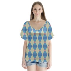 Pattern Texture Chevron V-neck Flutter Sleeve Top by Dutashop