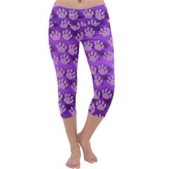 Pattern Texture Feet Dog Purple Capri Yoga Leggings by Dutashop