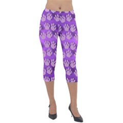 Pattern Texture Feet Dog Purple Lightweight Velour Capri Leggings  by Dutashop