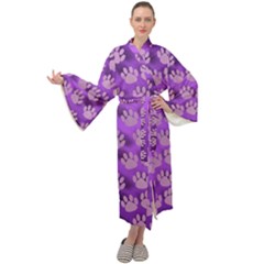 Pattern Texture Feet Dog Purple Maxi Velour Kimono by Dutashop