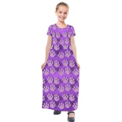 Pattern Texture Feet Dog Purple Kids  Short Sleeve Maxi Dress by Dutashop