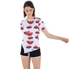 Summer Watermelon Pattern Asymmetrical Short Sleeve Sports Tee by Dutashop