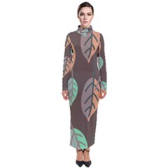 Leaf Brown Turtleneck Maxi Dress by Dutashop