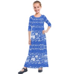 Blue Flowers Kids  Quarter Sleeve Maxi Dress by Eskimos