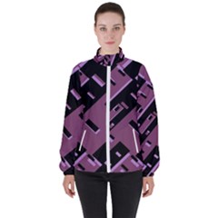 Dark Geometric Shapes Print Pattern Women s High Neck Windbreaker by dflcprintsclothing