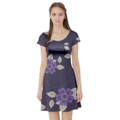 Purple Flowers Short Sleeve Skater Dress by goljakoff