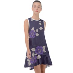 Purple Flowers Frill Swing Dress by goljakoff