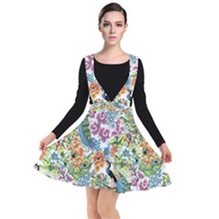 Flowers And Peacock Plunge Pinafore Dress by goljakoff