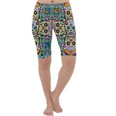 Sugar Skulls Pattern Cropped Leggings  by ExtraAwesomeSauce