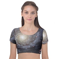 Spiral Galaxy Velvet Short Sleeve Crop Top  by ExtraAwesomeSauce