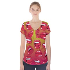 Hot Lips Short Sleeve Front Detail Top by ExtraAwesomeSauce